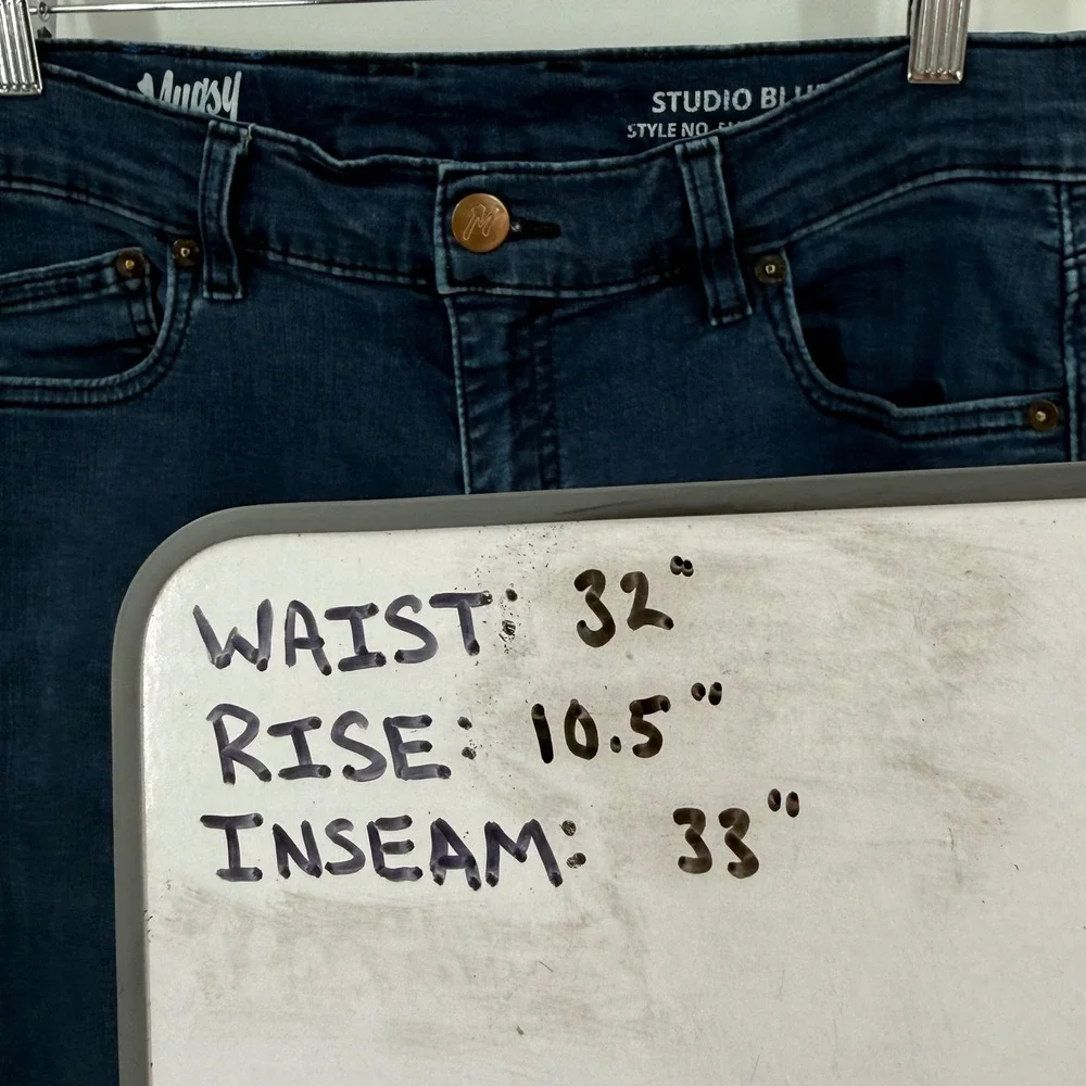Mugsy Studio Blue Mens Slim Fit Dark Wash‎ Stretch Jeans 34x34